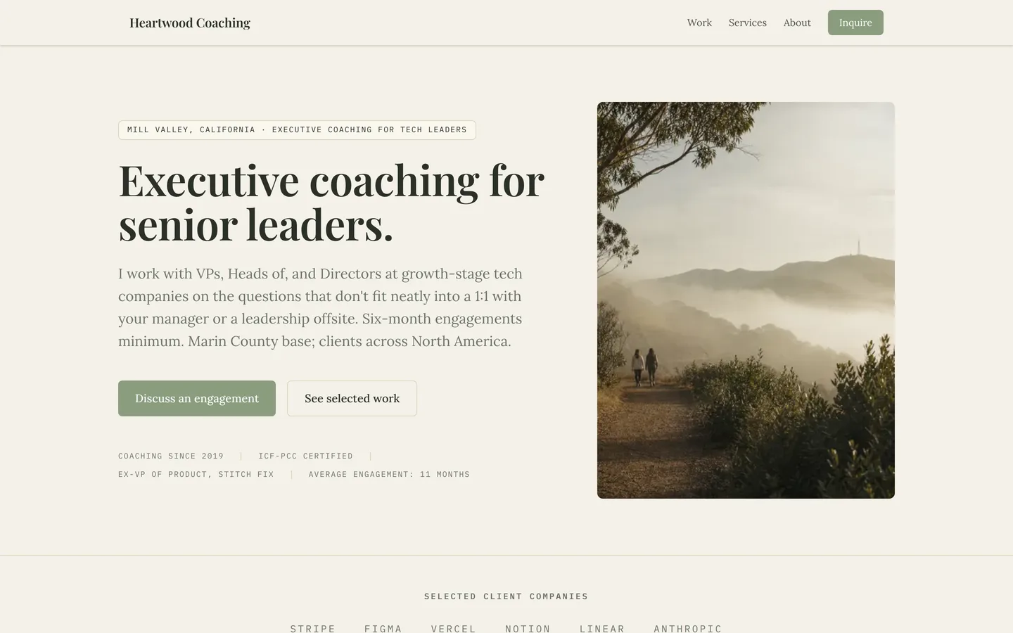 Heartwood Coaching — example site built with ClientCasa