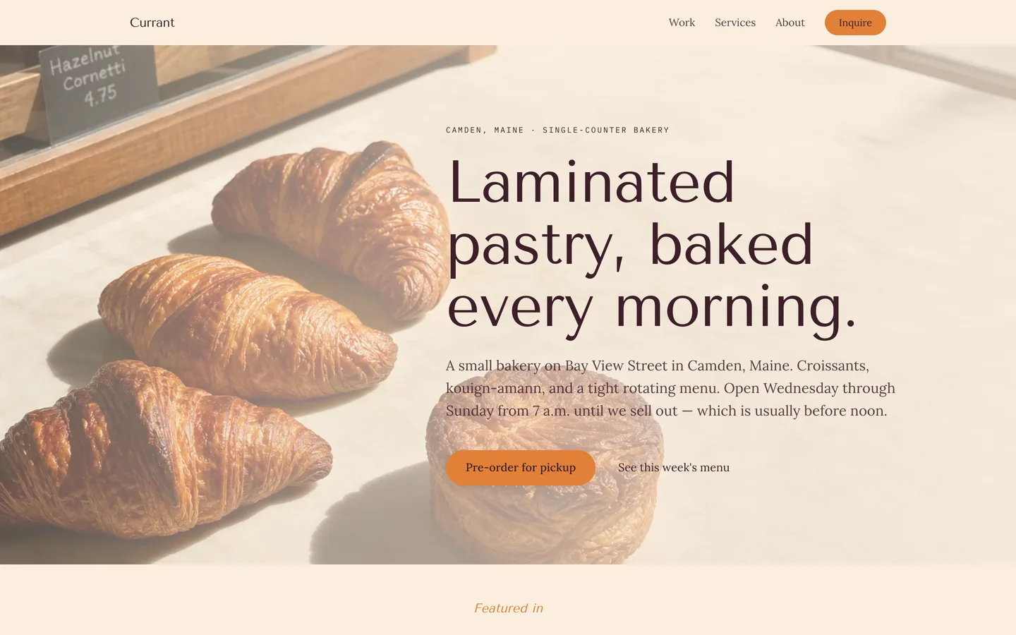 Currant — example site built with ClientCasa